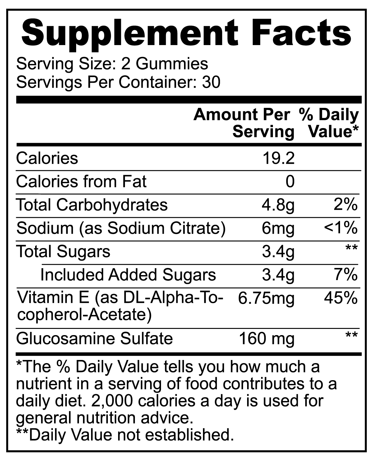 Joint Support Gummies Dietary Supplement Label