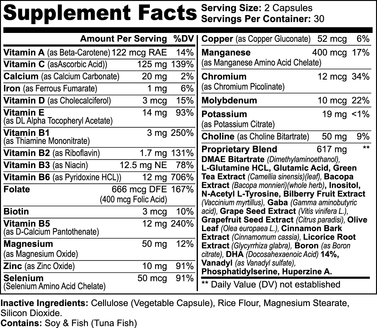 Enlighten Nootropic Dietary Supplement Label