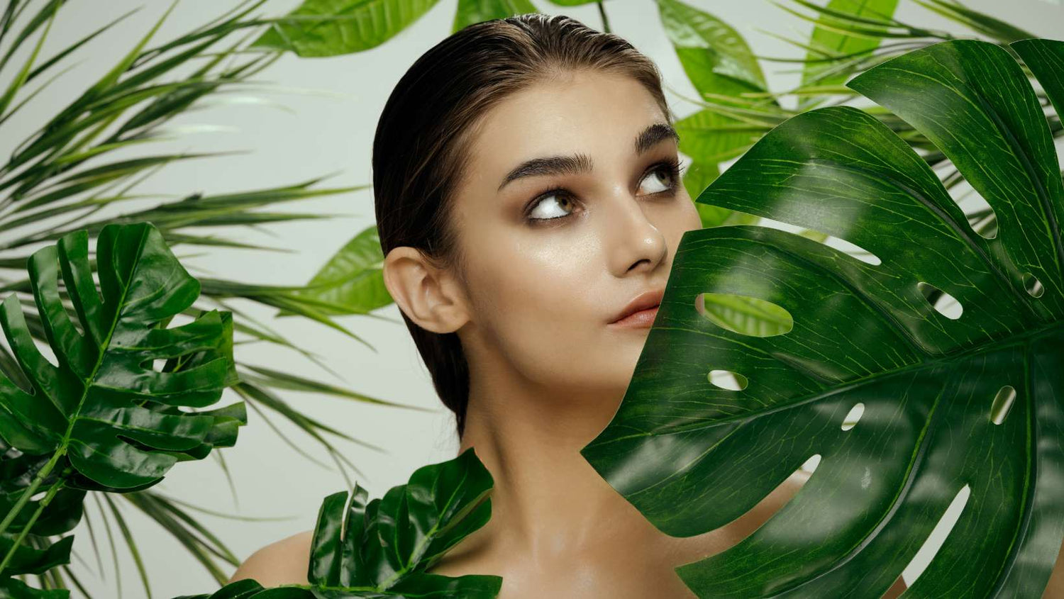 Clean Skin Beautiful Woman Cosmetology Green Palm Tree