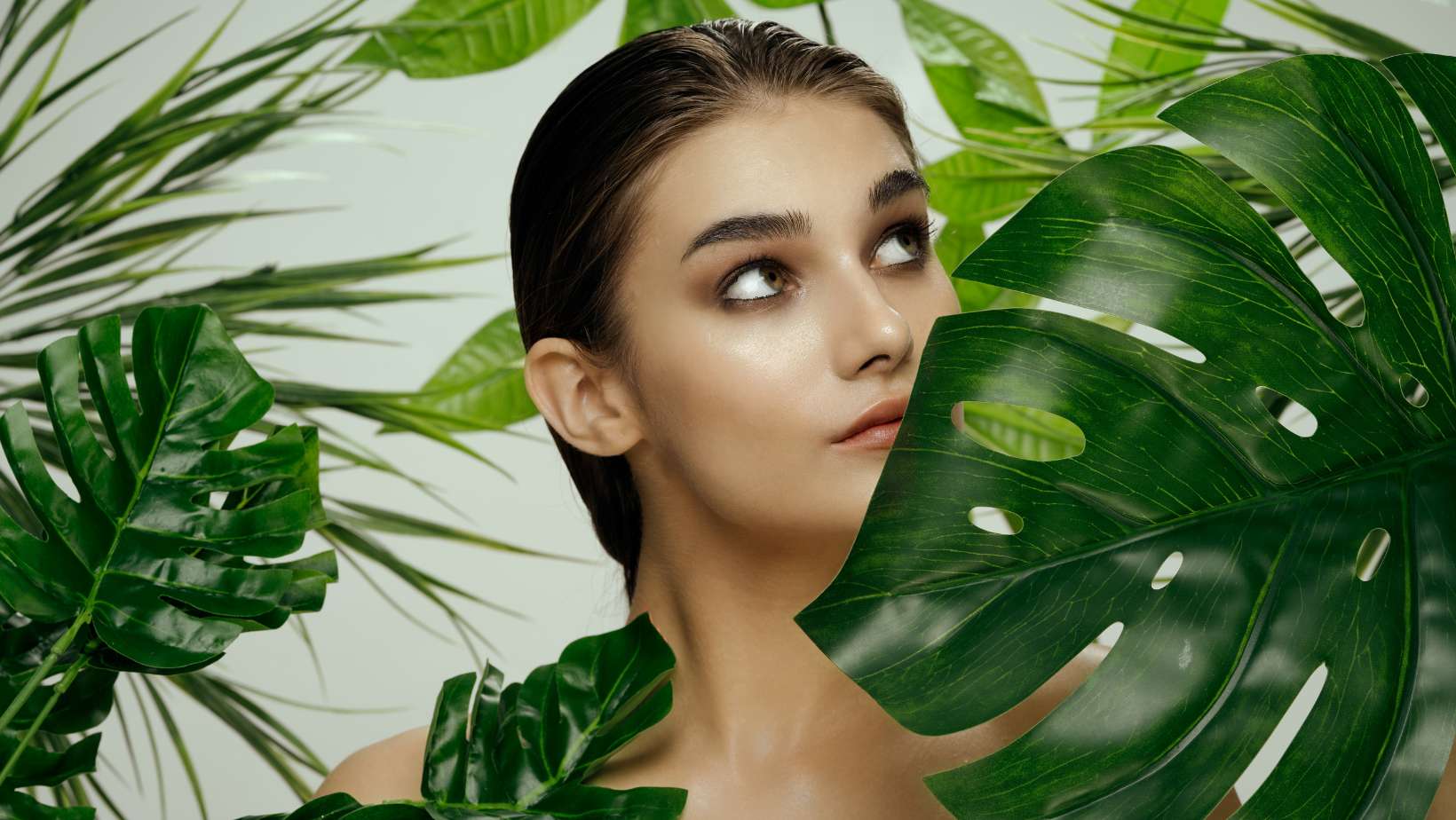 Clean Skin Beautiful Woman Cosmetology Green Palm Tree