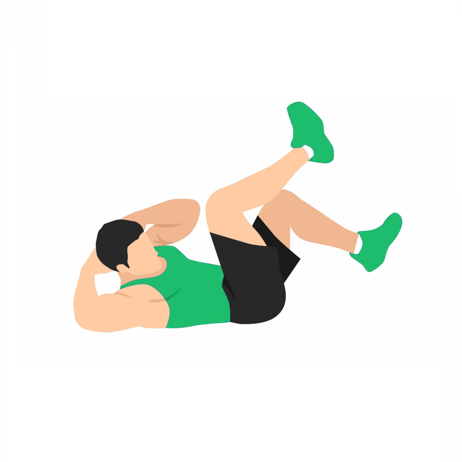 a man wearing green shoes and shirt doing a oblique crunches