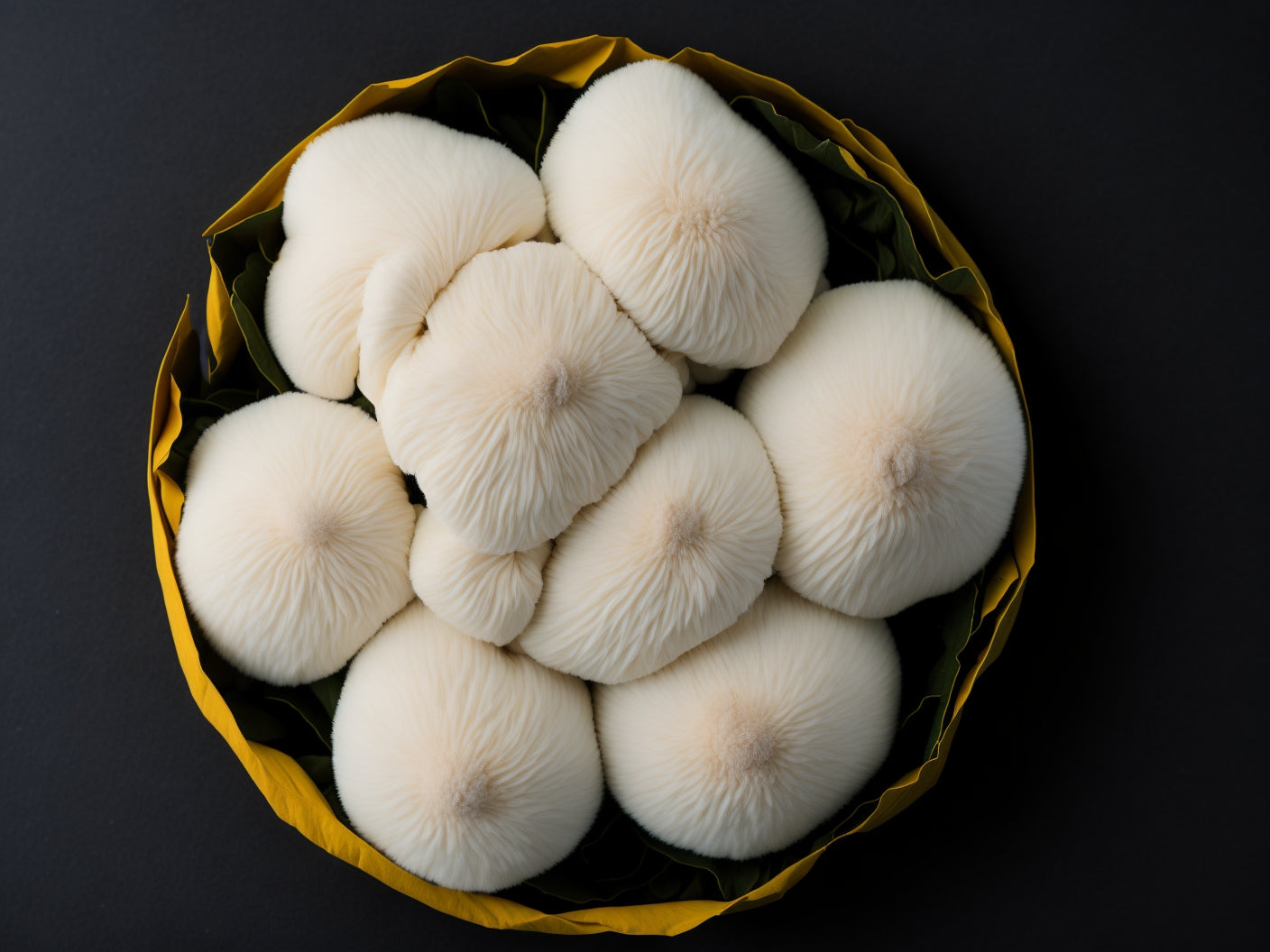 A close-up of a lion's mane mushroom in a bowl