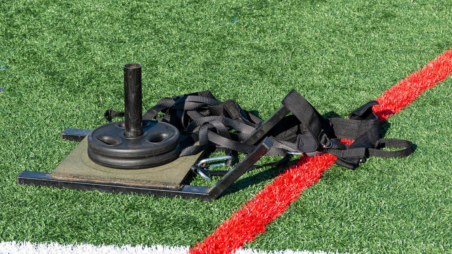 Pull sled with weights ready for exercising
