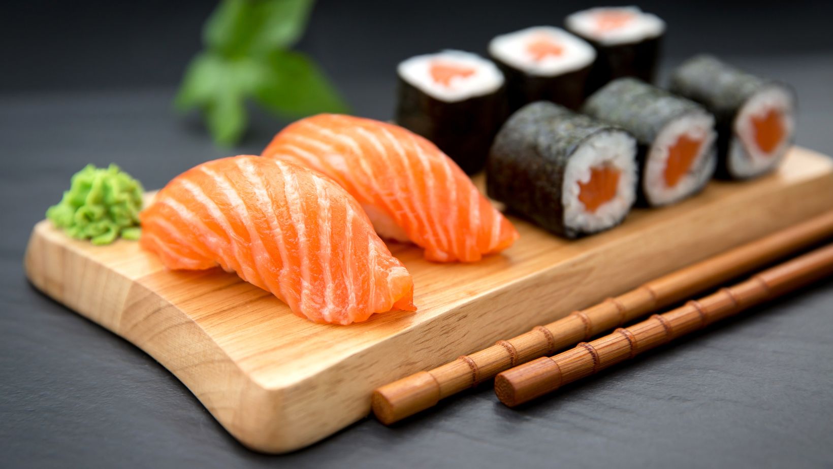 Sushi Nigiri with fresh salmon and Maki roll