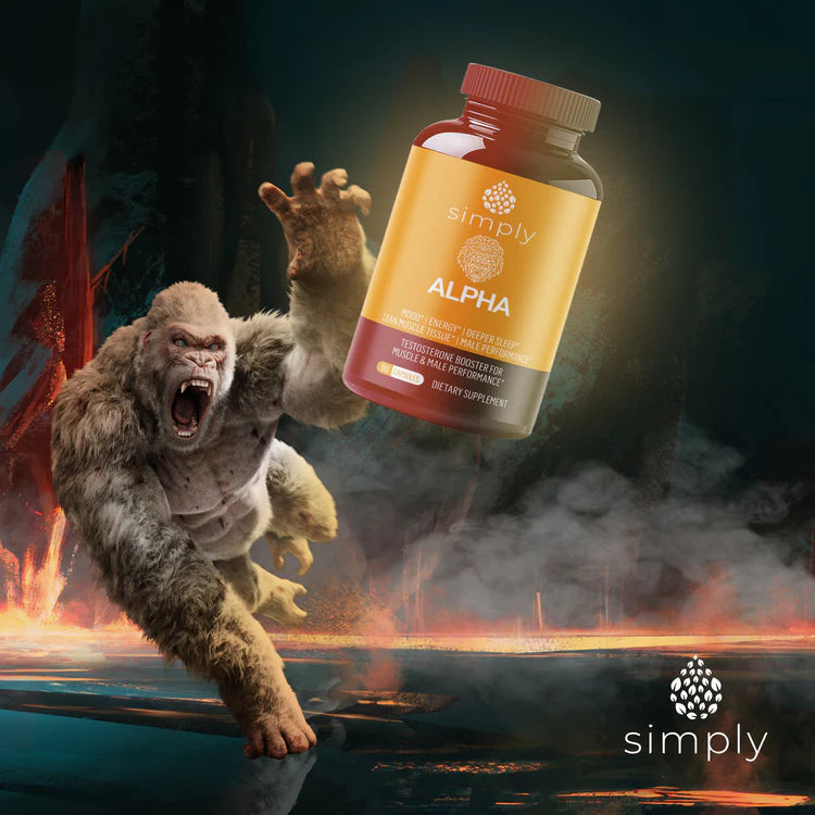 an image of alpha testosterone booster with a raging ripped ape reaching it