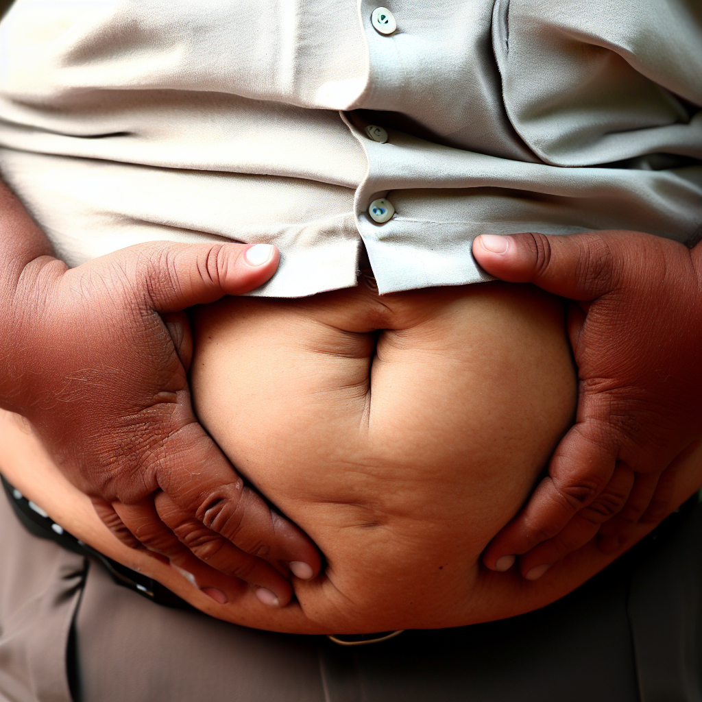a man holding his bloated stomach