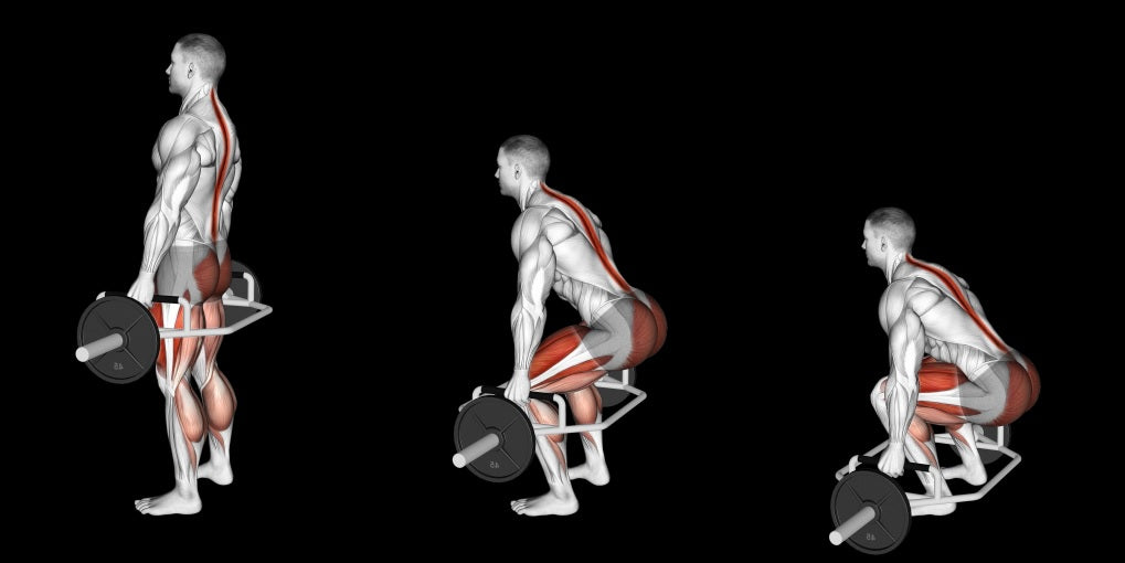 a man doing a trap bar deadlift