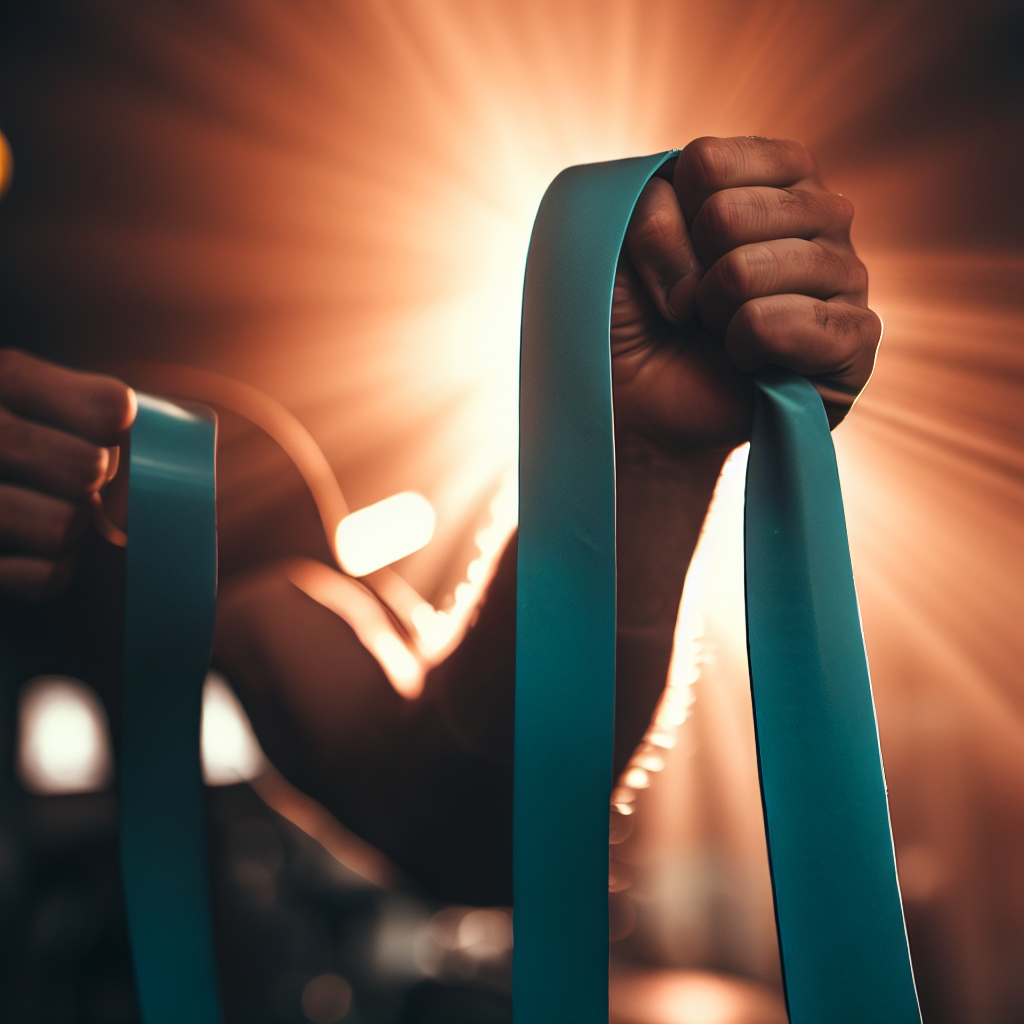 a man holding resistance loop bands