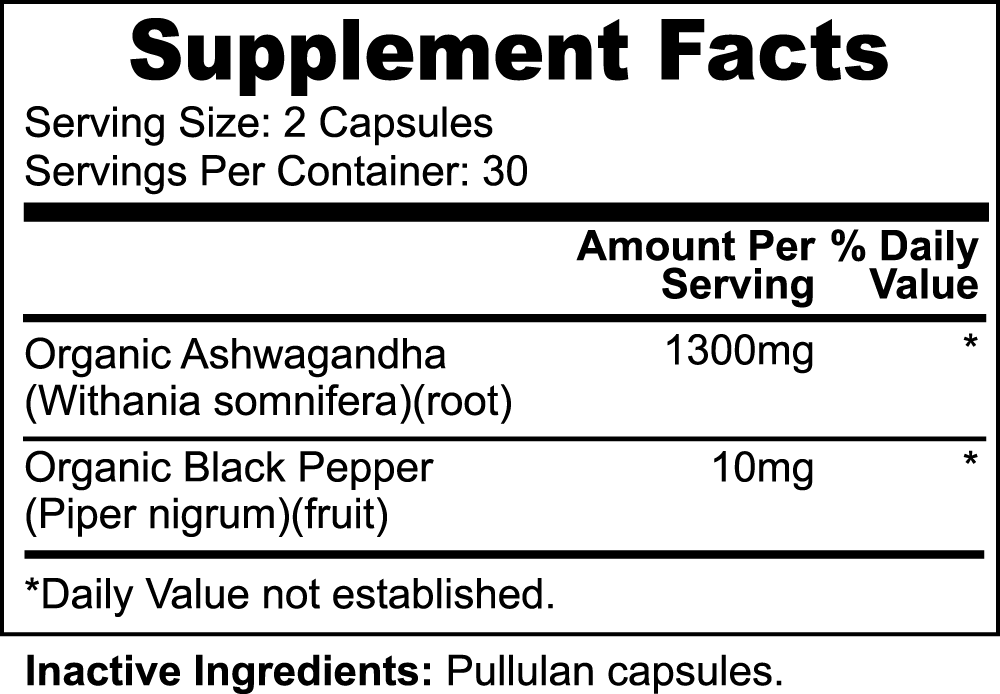 Ashwagandha Dietary Supplement Label