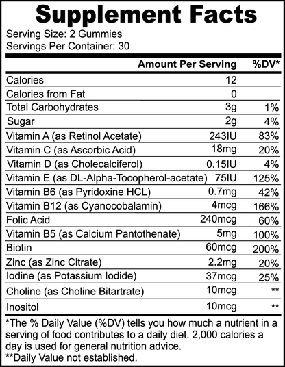 Multivitamin Bear Gummies Dietary Supplement Label